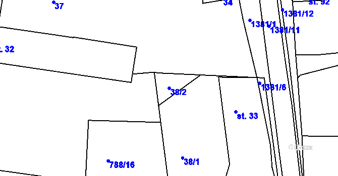 Parcela st. 38/2 v KÚ Skašov, Katastrální mapa