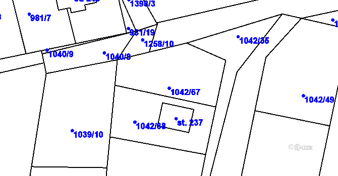 Parcela st. 1042/67 v KÚ Skašov, Katastrální mapa