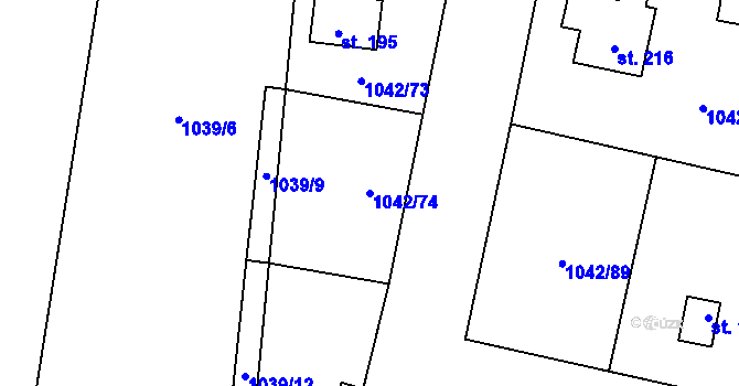 Parcela st. 1042/74 v KÚ Skašov, Katastrální mapa