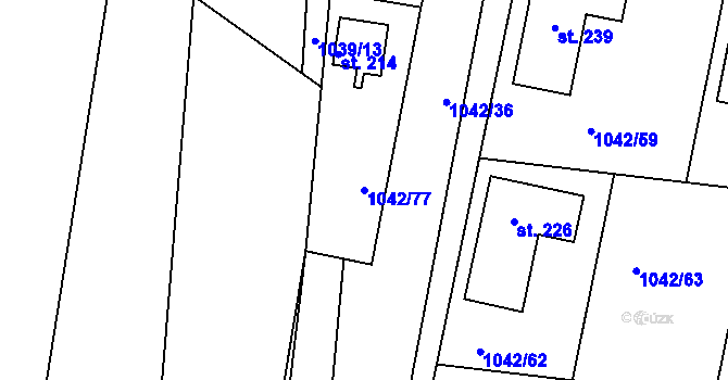 Parcela st. 1042/77 v KÚ Skašov, Katastrální mapa