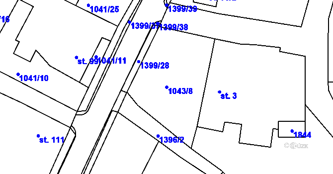 Parcela st. 1043/8 v KÚ Skašov, Katastrální mapa