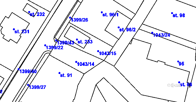 Parcela st. 1043/15 v KÚ Skašov, Katastrální mapa