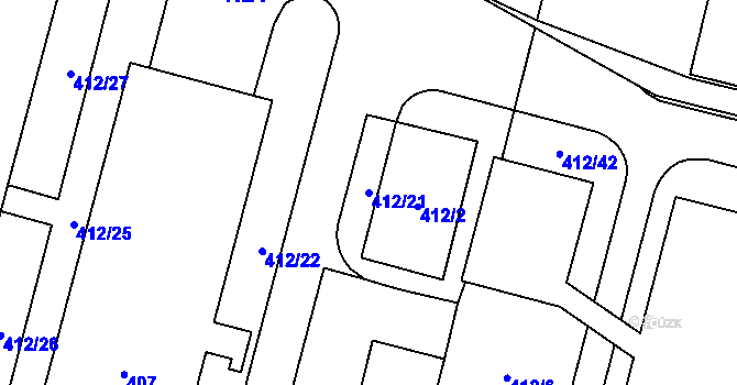 Parcela st. 412/21 v KÚ Skaštice, Katastrální mapa