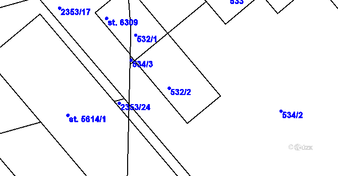 Parcela st. 532/2 v KÚ Skaštice, Katastrální mapa