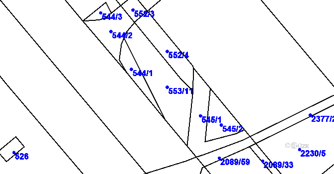 Parcela st. 553/11 v KÚ Skaštice, Katastrální mapa