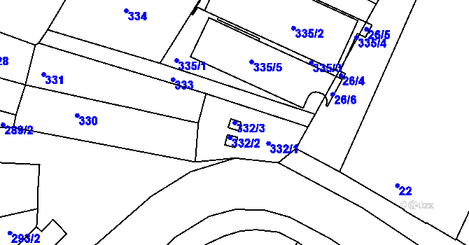 Parcela st. 332/3 v KÚ Skaštice, Katastrální mapa