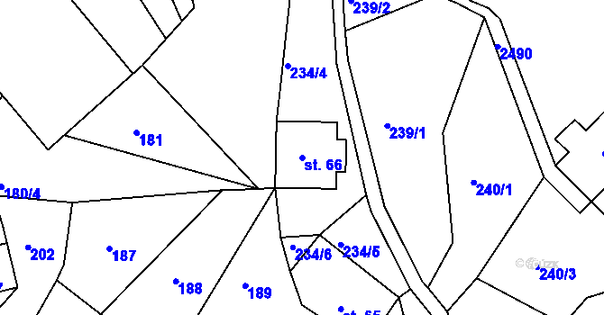 Parcela st. 66 v KÚ Sklenařice, Katastrální mapa