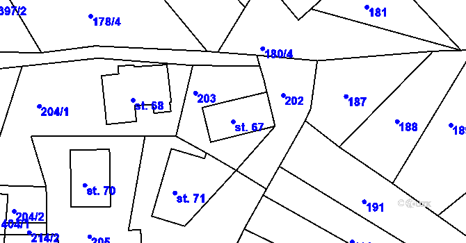 Parcela st. 67 v KÚ Sklenařice, Katastrální mapa