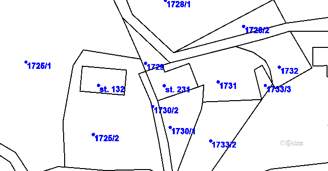 Parcela st. 231 v KÚ Sklenařice, Katastrální mapa