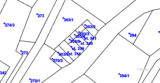 Parcela st. 340 v KÚ Sklenařice, Katastrální mapa