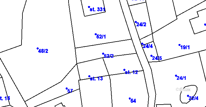 Parcela st. 52/2 v KÚ Sklenařice, Katastrální mapa