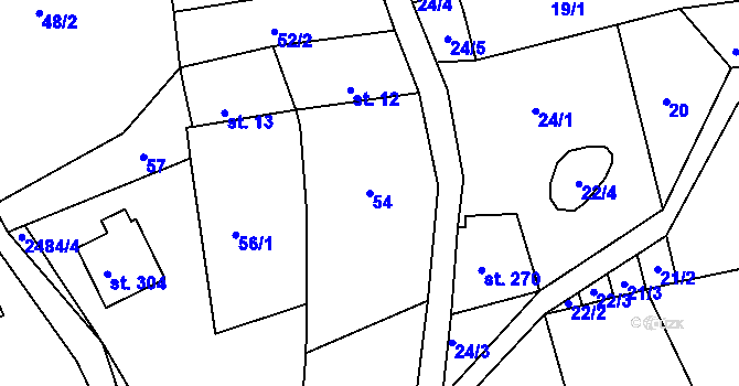 Parcela st. 54 v KÚ Sklenařice, Katastrální mapa