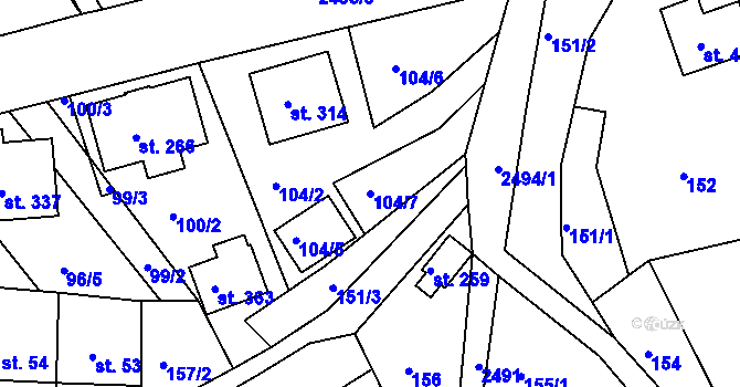 Parcela st. 104/7 v KÚ Sklenařice, Katastrální mapa