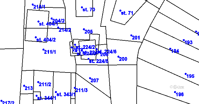 Parcela st. 206 v KÚ Sklenařice, Katastrální mapa