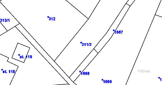 Parcela st. 311/2 v KÚ Sklenařice, Katastrální mapa