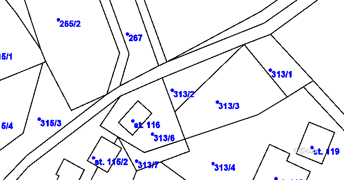 Parcela st. 313/2 v KÚ Sklenařice, Katastrální mapa
