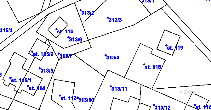 Parcela st. 313/4 v KÚ Sklenařice, Katastrální mapa