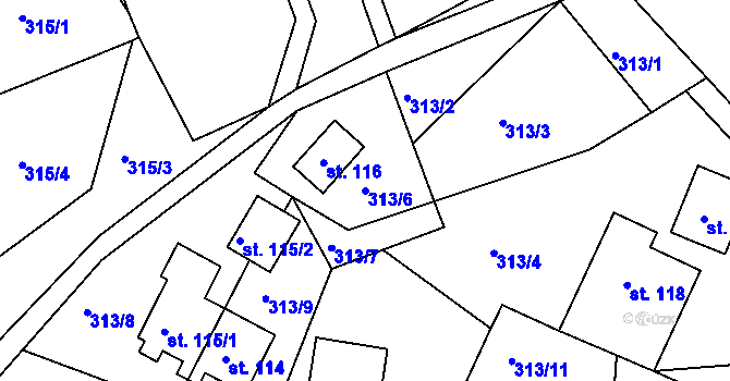 Parcela st. 313/6 v KÚ Sklenařice, Katastrální mapa
