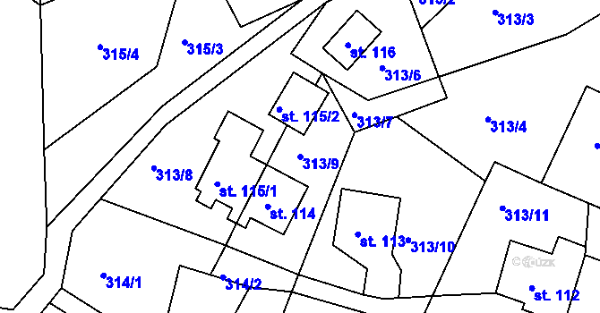 Parcela st. 313/9 v KÚ Sklenařice, Katastrální mapa