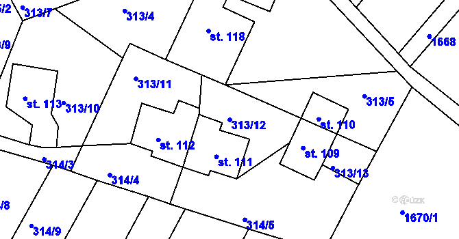 Parcela st. 313/12 v KÚ Sklenařice, Katastrální mapa