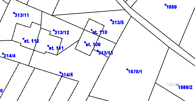 Parcela st. 313/13 v KÚ Sklenařice, Katastrální mapa