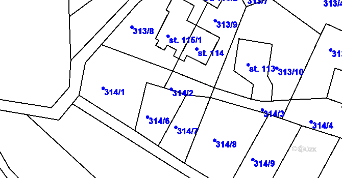 Parcela st. 314/2 v KÚ Sklenařice, Katastrální mapa