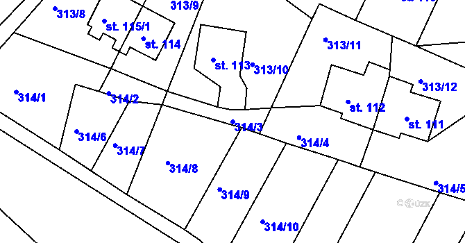 Parcela st. 314/3 v KÚ Sklenařice, Katastrální mapa