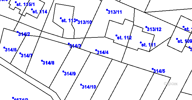 Parcela st. 314/4 v KÚ Sklenařice, Katastrální mapa