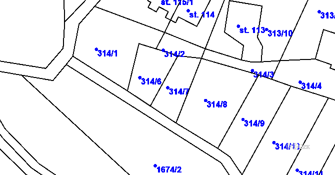 Parcela st. 314/7 v KÚ Sklenařice, Katastrální mapa