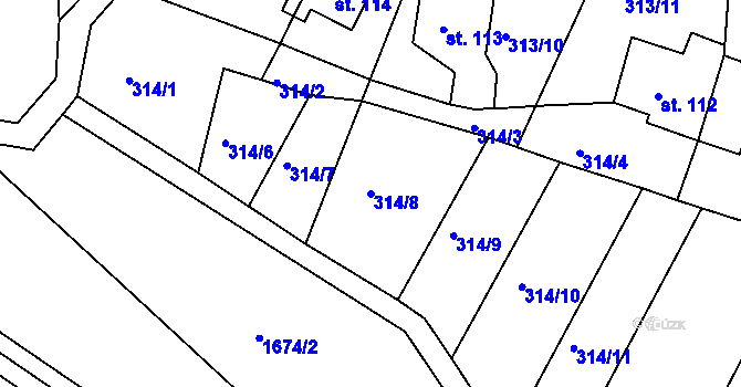 Parcela st. 314/8 v KÚ Sklenařice, Katastrální mapa