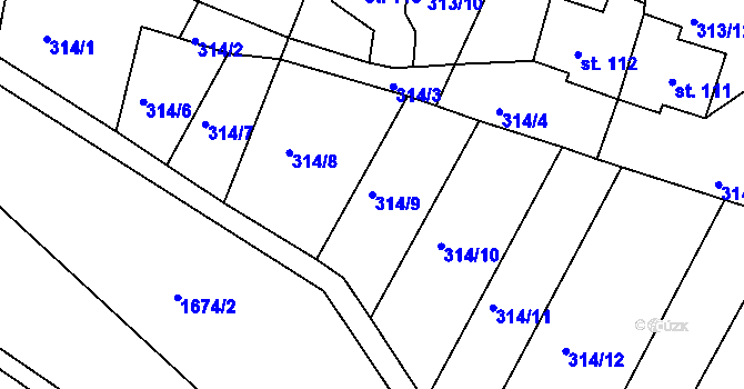 Parcela st. 314/9 v KÚ Sklenařice, Katastrální mapa