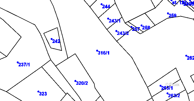 Parcela st. 316/1 v KÚ Sklenařice, Katastrální mapa