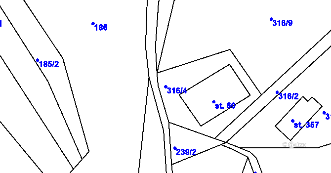 Parcela st. 316/4 v KÚ Sklenařice, Katastrální mapa