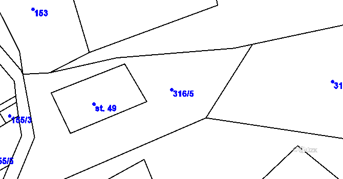 Parcela st. 316/5 v KÚ Sklenařice, Katastrální mapa