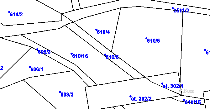 Parcela st. 610/6 v KÚ Sklenařice, Katastrální mapa