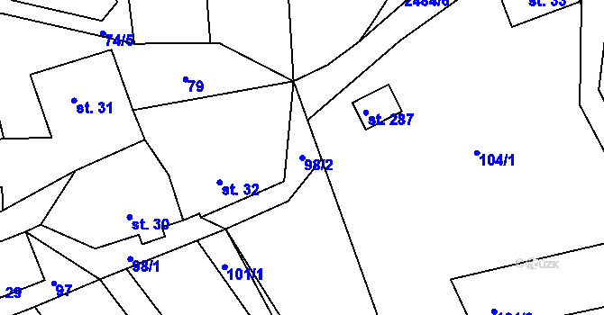 Parcela st. 98/2 v KÚ Sklenařice, Katastrální mapa