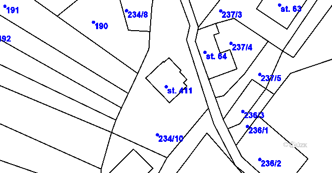 Parcela st. 411 v KÚ Sklenařice, Katastrální mapa