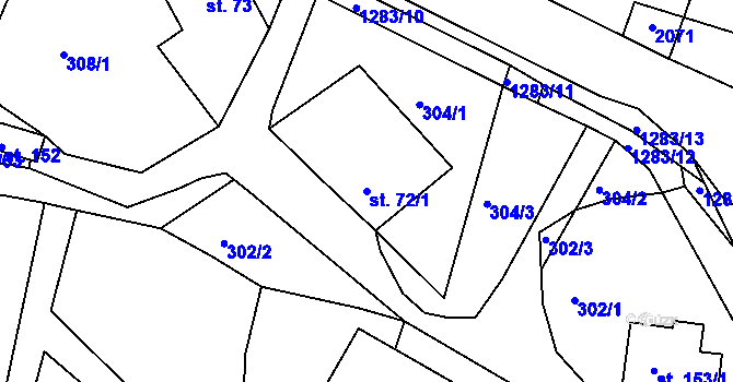 Parcela st. 72/1 v KÚ Sklené u Svitav, Katastrální mapa