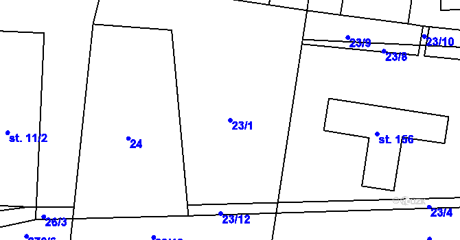 Parcela st. 23/1 v KÚ Sklené u Svitav, Katastrální mapa
