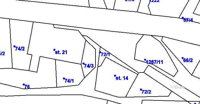 Parcela st. 72/1 v KÚ Sklené u Svitav, Katastrální mapa
