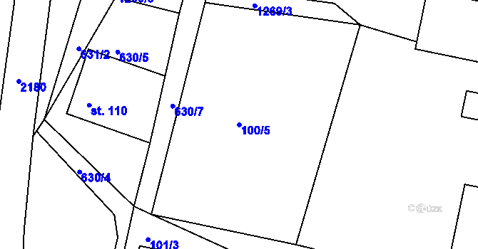 Parcela st. 100/5 v KÚ Sklené u Svitav, Katastrální mapa