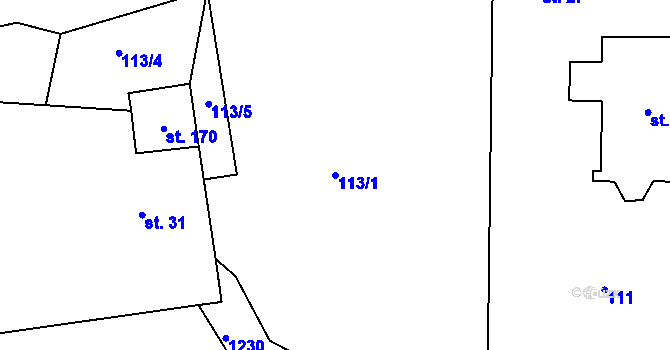 Parcela st. 113/1 v KÚ Sklené u Svitav, Katastrální mapa