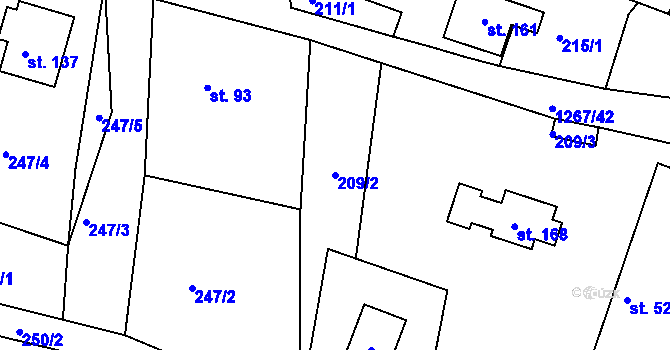 Parcela st. 209/2 v KÚ Sklené u Svitav, Katastrální mapa