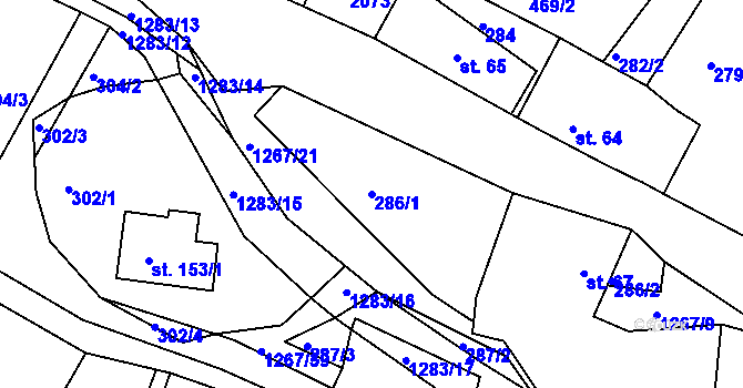 Parcela st. 286/1 v KÚ Sklené u Svitav, Katastrální mapa