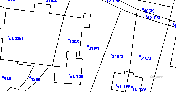 Parcela st. 318/1 v KÚ Sklené u Svitav, Katastrální mapa