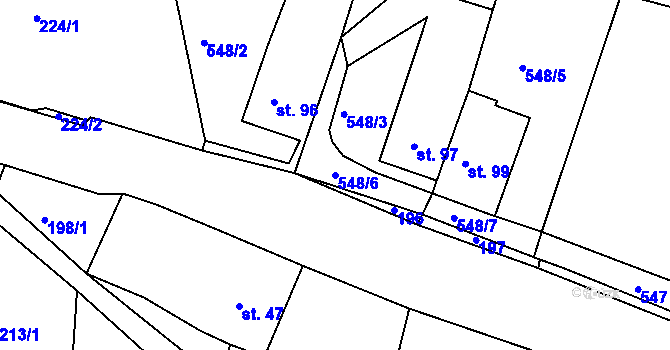 Parcela st. 548/6 v KÚ Sklené u Svitav, Katastrální mapa