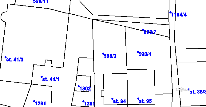 Parcela st. 598/3 v KÚ Sklené u Svitav, Katastrální mapa