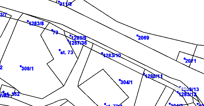 Parcela st. 1283/10 v KÚ Sklené u Svitav, Katastrální mapa