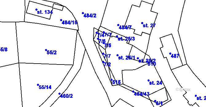 Parcela st. 7/7 v KÚ Sklené u Žďáru nad Sázavou, Katastrální mapa