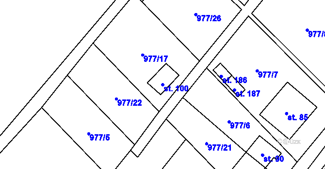 Parcela st. 100 v KÚ Sklené nad Oslavou, Katastrální mapa